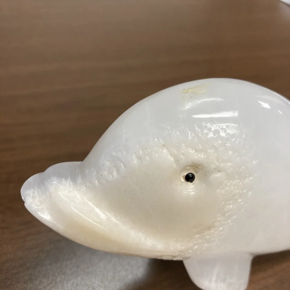 Vintage Dolphin‎ Alabaster Hand Carved Polished Figurine Marbled 8